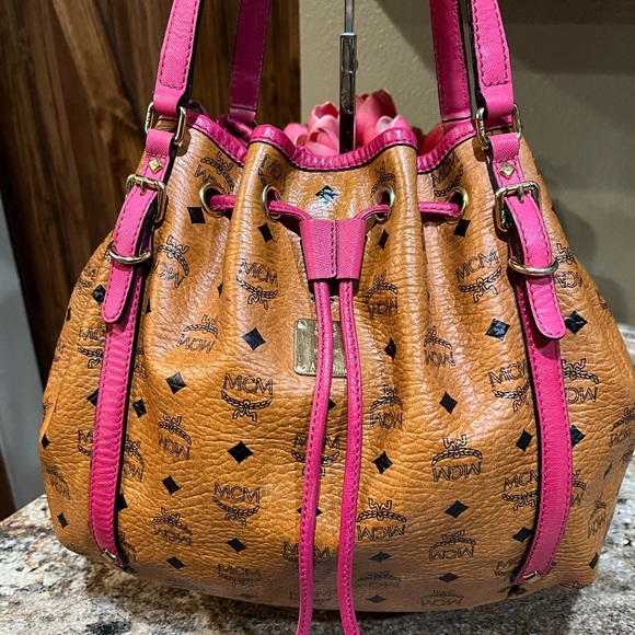 MCM Handbags - MCM EUC Visetos Drawstring Bucket Bag